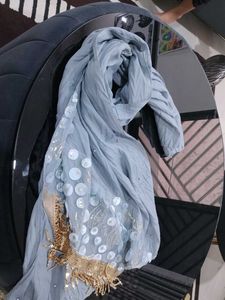 Embellished Grey Dupatta with Sequins & Tassels