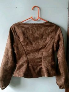 Brown Textured Puff Sleeve Blouse
