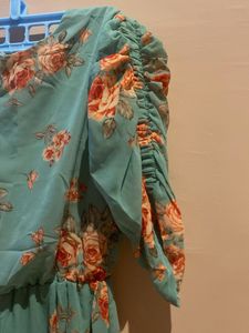 Floral Print Blue summer Midi Dress