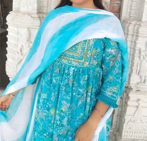 Blue Floral Kurta Set with Dupatta