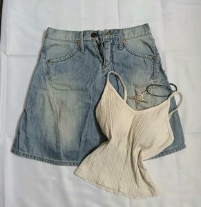 Denim Skirt💐sexy top