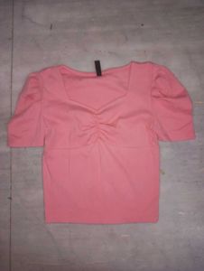 Pink Puff Sleeve Ribbed Top