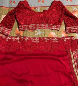 Beautiful Red Bollywood Saree with Netted Blouse ❤