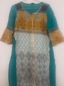 Stylish Teal and Yellow Printed Kurta