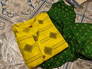 Yellow &amp; Green Printed Kurta Set