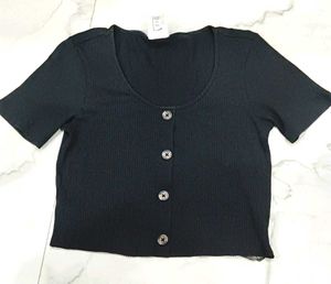 Ribbed Button-Up Crop Top