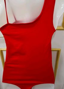 Chic Red One-Shoulder Bodysuit Top