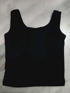 Sleek Black Ribbed Button-Up Tank Top