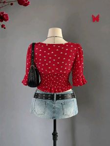 Stylish Red Heart Print Top