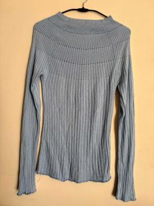 Light Blue Ribbed Mock Neck Top