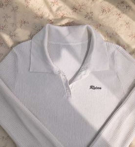 White Ribbed Crop Polo Shirt