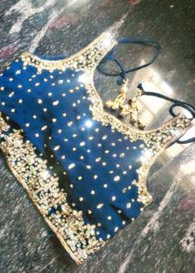 Blue &amp; Gold Embellished Lengha Set
