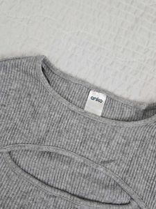 Grey Ribbed Cut-Out Long Sleeve Top bust 34/36
