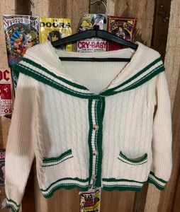 Cream & Green Cable Knit Cardigan