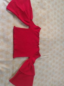 Off shoulder Red Top With Frill Sleeves