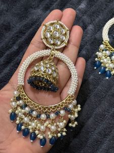 Exquisite Jhumka Earrings with Pearl and Blue Bead