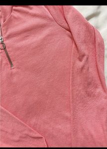 Y2K Pink Ribbed Half-Zip Long-Sleeve Top