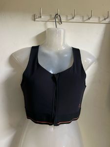 Black Sports Bra with Zipper Front