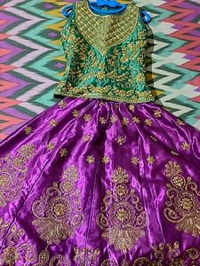 Gorgeous Green And Purple Ethnic Ghagra For Girl