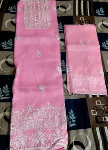 unstitched Pink Embroidered Kurta Set
