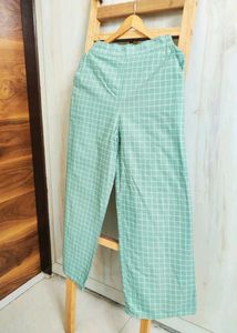Mint Green Plaid Culotte Pants Size-30