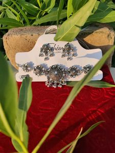 Oxidized Silver Necklace and Earring Set