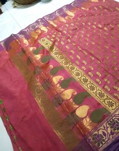 Beautiful Pink Saree with Golden Motifs