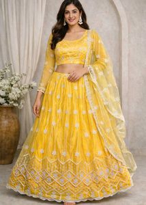 Elegant Yellow Embroidered Lehenga Choli like new