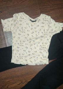 3 Set Floral Tee &amp; Black Pants