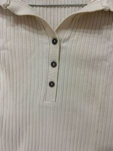 Roadster cream ribbed collared polo top - Size M