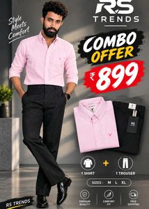 Men's Pink Shirt & Black Trousers Combo