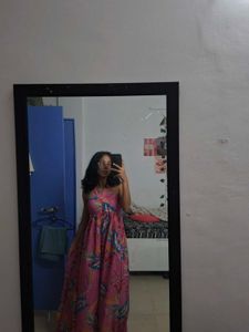 Boho Pink Floral Print Maxi Dress