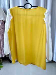 Yellow &amp; White Lace Pearl Embellished Top