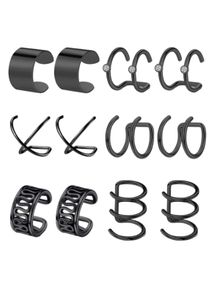 set of 6 black contemporary earcuffs