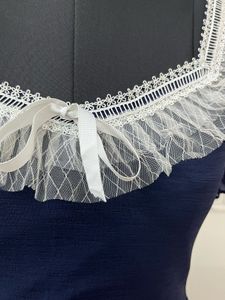 Navy Blue Lace Trim Dress