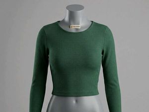 Green Ribbed Long Sleeve Crop Top