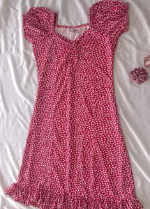 Chic Pink Floral Puff Sleeve Dress