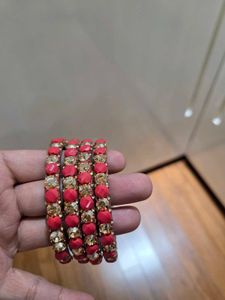 Red & Gold Beaded Bangle Set