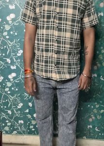 CHECK SHIRT AND GREY JEANS COMBO