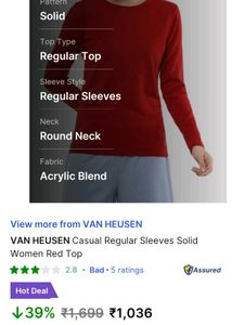 Van Heusen Red Full Sleeves Top