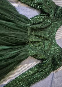 Emerald Green Sequin Puff Sleeve Dress