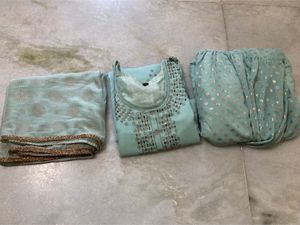 Beautiful Teal Sequined Kurti Set