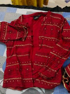 Elegant Red Saree with Gold Border