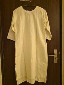 Elegant Cream Kurta Set with Black Embroidery XL