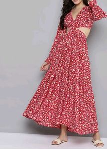 Sassafras open waist red maxi dress