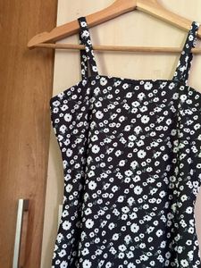 Black Floral Print Dress with High Slit