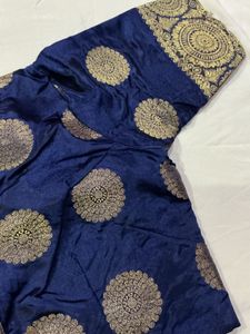 Vibrant Blue Silk Saree with Brocade Border