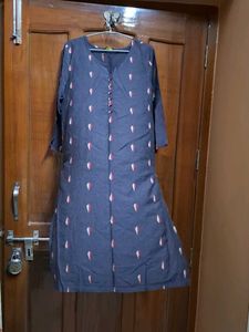 Kurta with self weaving of red cream