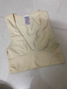 Cream Ribbed V-Neck Crop Top