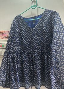 Plus size Blue Ikat Print Top